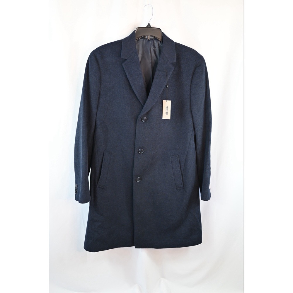 Kenneth Cole Reaction Raburn Blue Wool Blend Peacoat Mens 44L TK1208 NWT